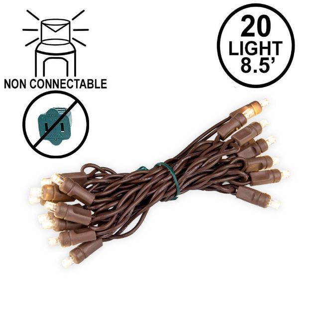 20 Light Non Connectable Warm White LED Mini Lights Brown Wire