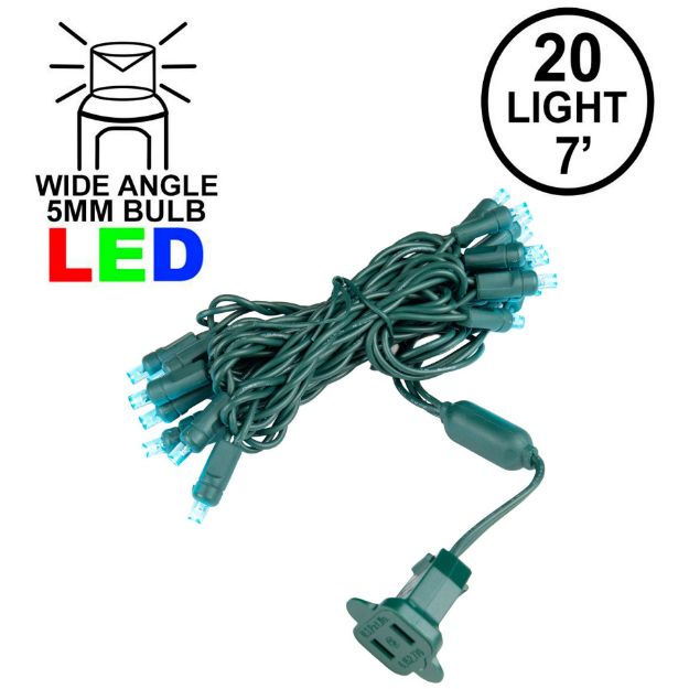 20 Light Teal LED Mini Lights Green Wire