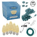 C9 Decorate Like a Pro® Kit - 100' LED Diamond Faceted Warm White Green Wire w/12" Bulb Spacing