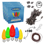 C9 Decorate Like a Pro® Kit - 100' LED Diamond Faceted Multi Color Brown Wire w/12" Bulb Spacing