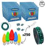C9 Decorate Like a Pro® Kit - 250' LED Diamond Faceted Multi Color Green Wire w/12" Bulb Spacing