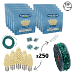 C9 Decorate Like a Pro® Kit - 250' LED Diamond Faceted Warm White Green Wire w/12" Bulb Spacing