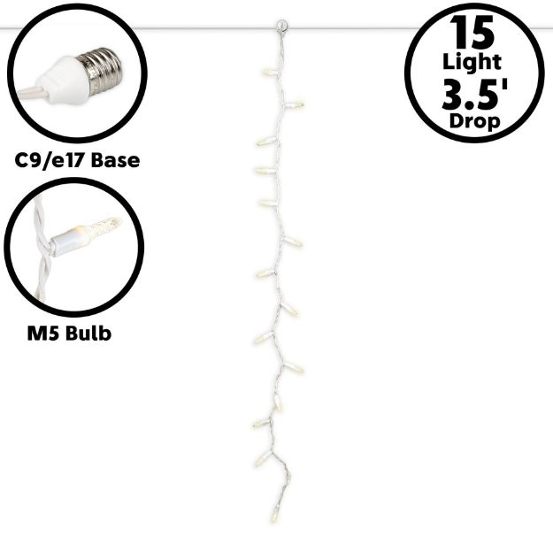 15 LED C9 Icicle Drop White Wire - Warm White 