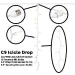 15 LED C9 Icicle Drop White Wire - Warm White 