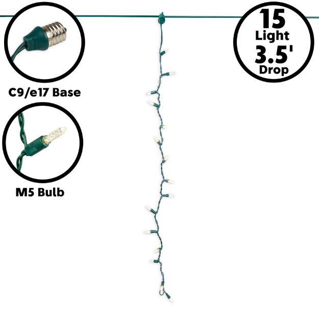 15 LED C9 Icicle Drop Green Wire - Warm White