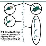 15 LED C9 Icicle Drop Green Wire - Pure White