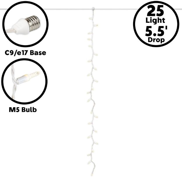 25 LED C9 Icicle Drop White Wire - Warm White
