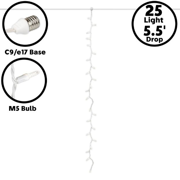 25 LED C9 Icicle Drop White Wire - Pure White
