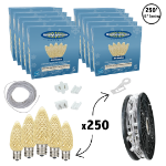 C9 Decorate Like a Pro® Kit - 250' LED Diamond Faceted Warm White White Wire w/12" Bulb Spacing