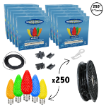 C9 Decorate Like a Pro® Kit - 250' LED Diamond Faceted Multi Color Black Wire w/12" Bulb Spacing