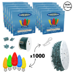 C9 Decorate Like a Pro® Kit - 1000' LED Diamond Faceted Multi Color Green Wire w/12" Bulb Spacing