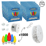 C9 Decorate Like a Pro® Kit - 1000' LED Diamond Faceted Multi Color White Wire w/12" Bulb Spacing