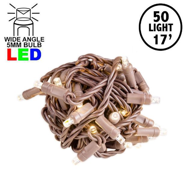 Commercial Grade Wide Angle 50 LED Old Color Warm White (19WW) 17' Long on Brown Wire