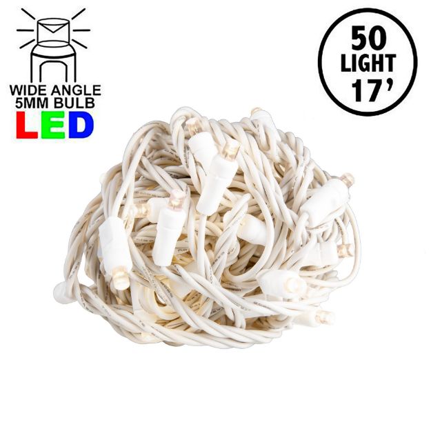 Commercial Grade Wide Angle 50 LED Old Color Warm White (19WW) 17' Long on White Wire