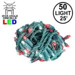 Commercial Grade Wide Angle 50 LED Red & Pure White 25' Long on Green Wire