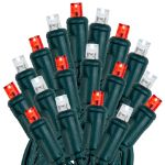 Commercial Grade Wide Angle 50 LED Red & Pure White 25' Long on Green Wire
