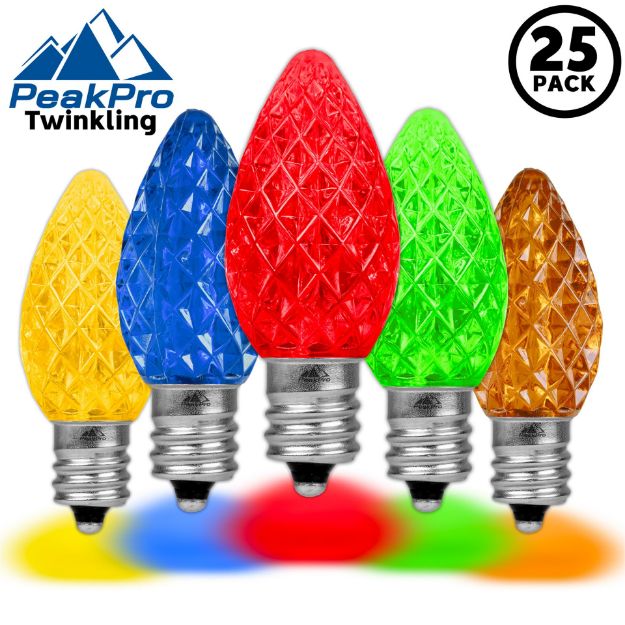 PeakPro Twinkle Multi C7 LED Replacement Bulbs 25 Pack
