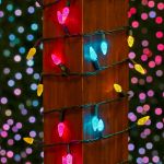 Yellow Teal and Pink 70 LED C6 Strawberry Mini Lights Commercial Grade on Green Wire - copy