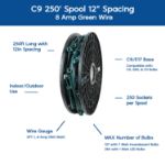 Novelty Lights C9 250' Spool 12" Spacing 8 Amp Green Wire