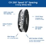 Novelty Lights C9 250' Spool 12" Spacing 8 Amp White Wire