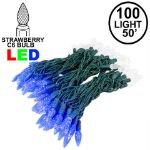 Blue/Pure White 100 LED C6 Strawberry Mini Lights Commercial Grade Green Wire