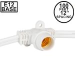 100' White Commercial Grade Stringer 100 Candelabra (e12) Base Sockets