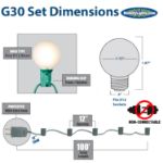 100 G30 Globe String Light Set with Blue Satin Bulbs on Brown Wire