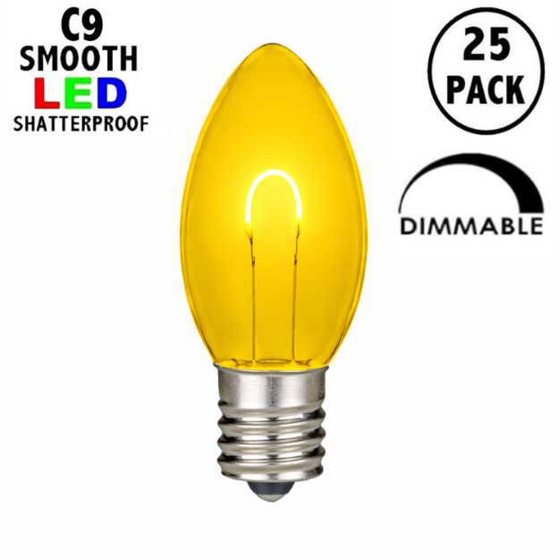 Yellow C9 U-Shaped LED Plastic Flex Filament Replacement Bulbs 25 Pack 