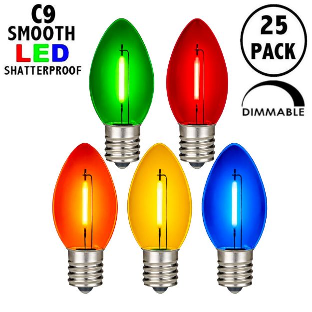 Multi C9 LED Plastic Filament Replacement Bulbs 25 Pack 