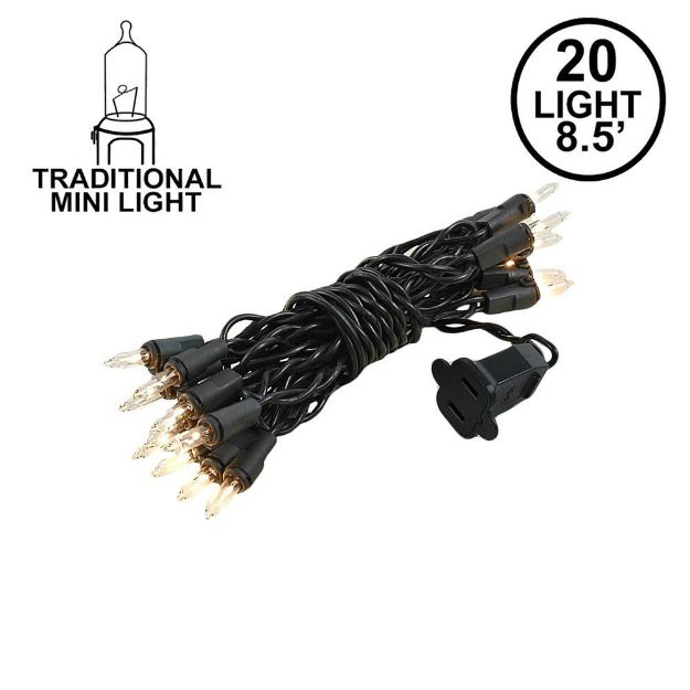 Clear 20 Light 6.5' Long Black Wire Christmas Mini Lights